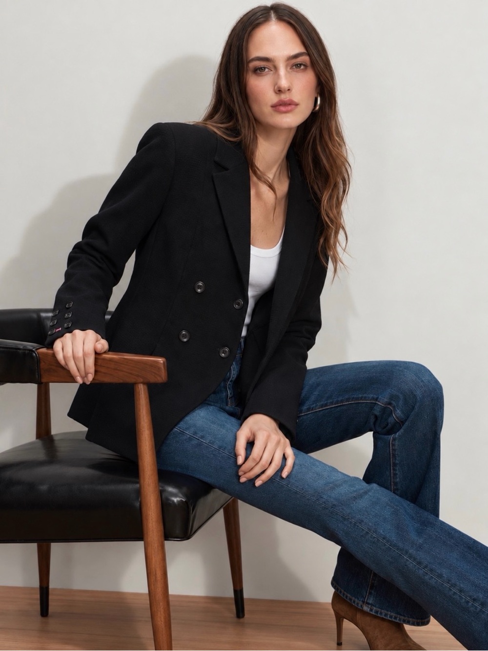 PINK TARTAN Black 100% Wool Double-Breasted Peplum Blazer Jacket Size 10